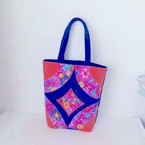 Beautiful Handmade Denim Handbag With Diamonds Shaped Designs13”x13”x5”